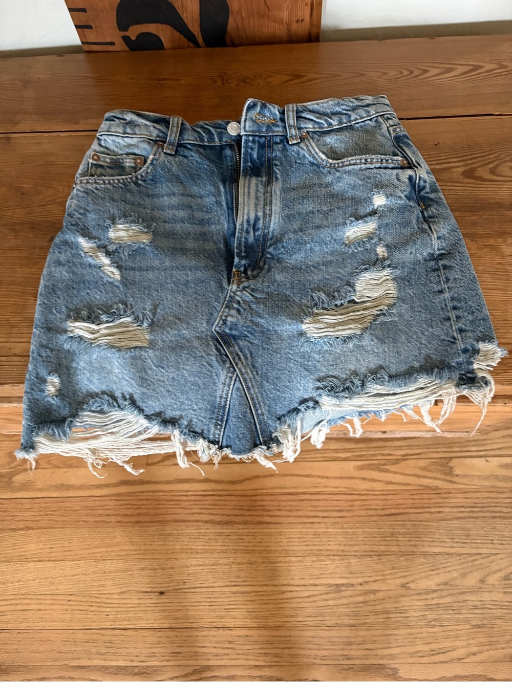 Pilcro Distressed Light Blue Denim Mini Skirt